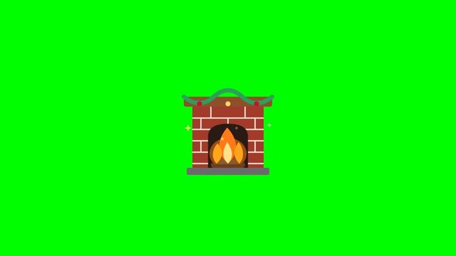 Multiple cartoon fireplace icons burning on green screen