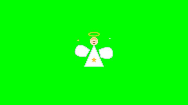 Little flat style angels with halos floating on green screen
