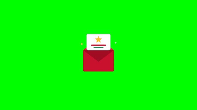Red envelopes with star notification letters on green screen