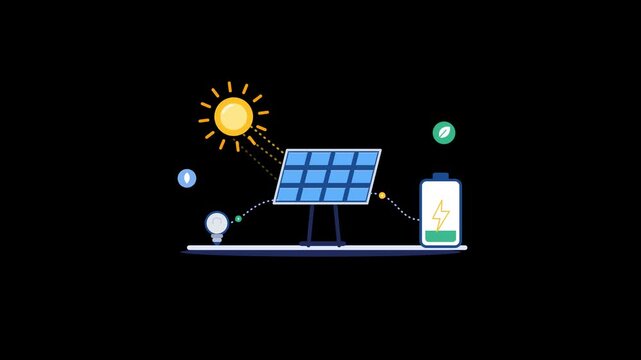 Solar panel charging battery with sun energy animation