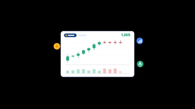 Animated stock market candlestick chart on transparent background