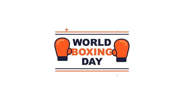 World boxing day typography animation with gloves on white background
