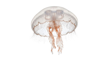 Translucent jellyfish with delicate trailing tentacles isolated against a black background © Ophelia