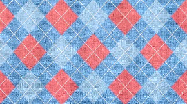 Blue and Pink Argyle Diamond Pattern Texture Representing Traditional Knitwear Style for Textile Fashion Design and Graphic Background Projects