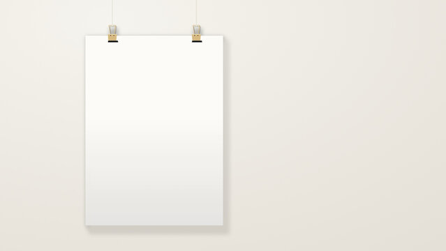 Hanging Poster Mockup with Binder Clips Champagne Gold Widescreen Background