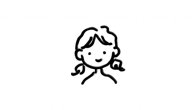 Girl Face For Childcare And Family Content Hand-Drawn Doodle Animation On Transparent Background. Young Girl Portrait And Childhood Character. Seamless Animated Icon. 4K Video Overlay Element.