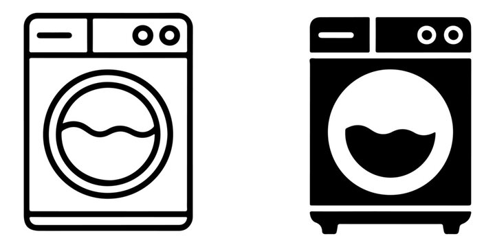 Washing Machine Appliance Silhouettes in Black and White  
Front Loading Laundry Washer Icon Collection  
Household Washing Machine Appliance Illustration Set