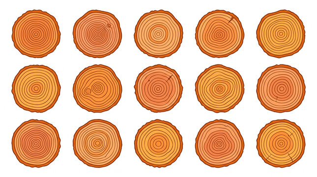 Wooden cross-sections display tree rings for age analysis and natural