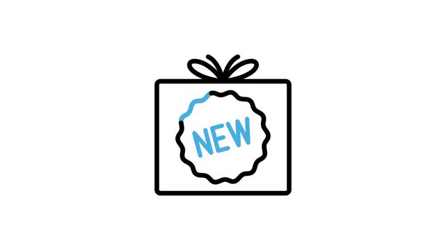New product label icon animation. Launching cardboard box, package, parcel or packet animated video loops. Motion graphics with alpha channel