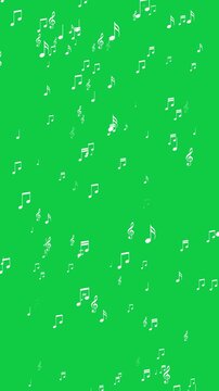 musical notes flying green screen animation, white notas music and song isolated overlay vertical social media motion design element