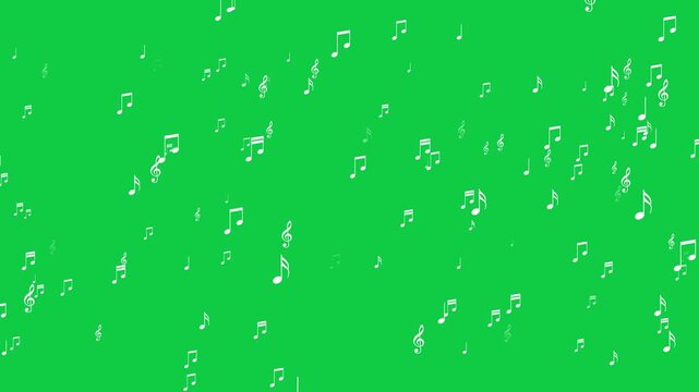 musical notes flying green screen animation, white notas music and song isolated overlay social media motion design element