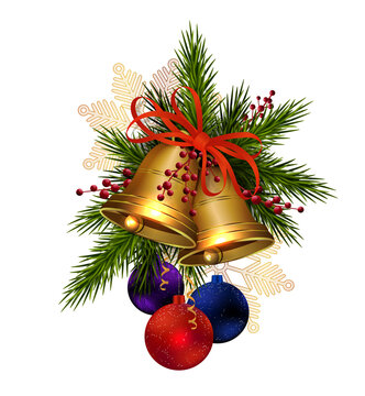 Merry Christmas 2027. Isolated garland with baubles and golden bells.
