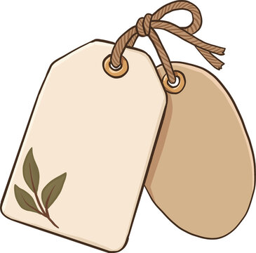 Blank kraft gift tags with twine and leaf decoration