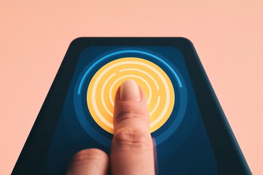 Finger touching a glowing sensor on a digital device