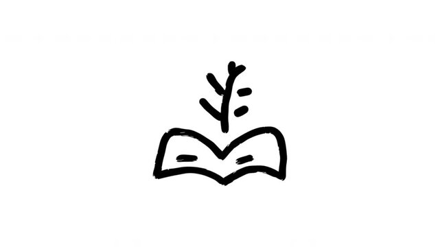Open Book For Reading And Learning Doodle Animation With Alpha Channel. Book And Knowledge Symbol For Education Content. Animated Hand-Drawn Icon For Video Overlay 4K.