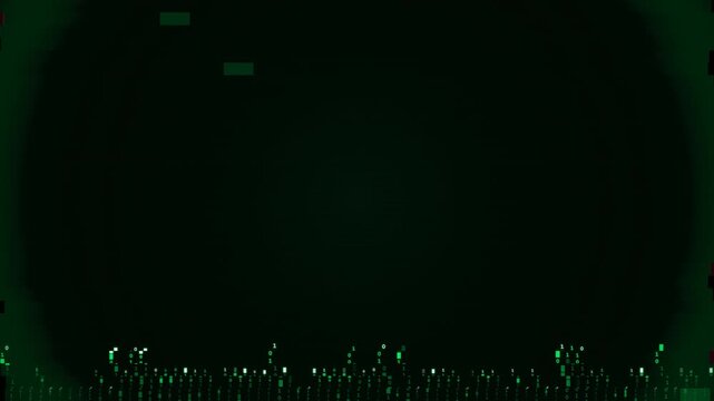 Green Binary Code Rain Falling on Dark Digital Background with Glitch Effect