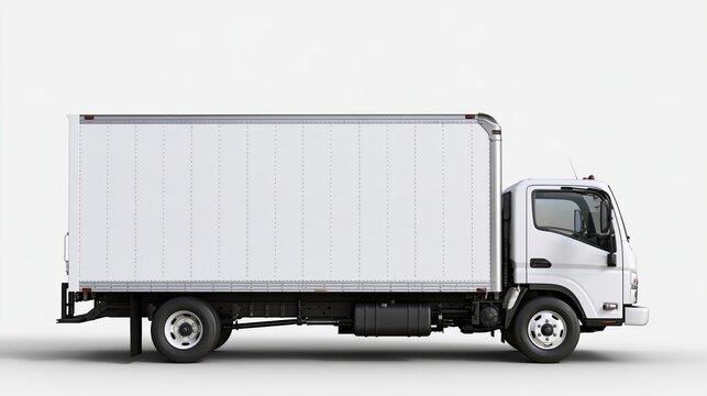 White Box Truck Side View Isolated on White Background for Logistics and Delivery Services