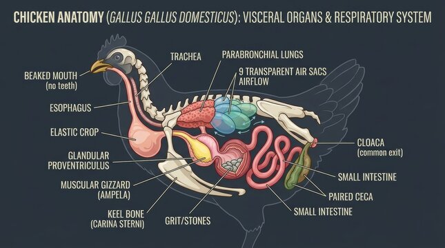 Detailed Chicken Anatomy Diagram of Gallus Gallus Domesticus.