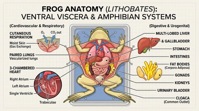 Frog Anatomy Diagram Showing Ventral Visceral Systems.