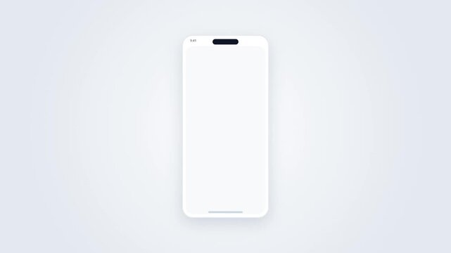 Smartphone app UI animation with scrolling content interface on mobile screen showing abstract dashboard and list elements in white space