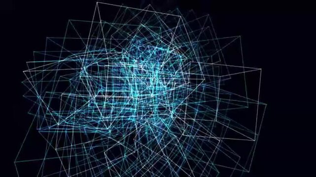 Menger Sponge Fractal concentric holographic cube vortex holographic video rendered with HOLO CYAN BLUE. Ideal for 3D abstract grid overlays, VJ visuals, tech promos, and cybernetic backgrounds.