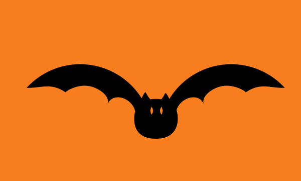 Halloween bat silhouette on orange background. Vector template for banner, poster, flyer, sticker, shirt, mug, logo design.