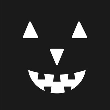 Halloween Pumpkin Face on black background. Scary smiling Jack o Lantern. Vector template for Halloween party decorations.