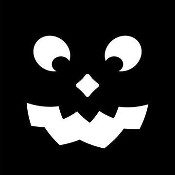 Halloween Pumpkin Face on black background. Creepy Jack o Lantern. Vector template for Halloween party banner, poster, shirt design, etc.