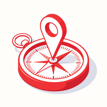 3D Red Compass with Map Location Pin Icon Isometric Vector