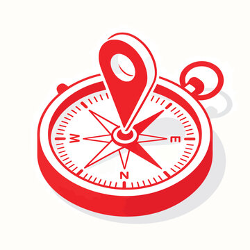 3D Red Compass with Map Location Pin Icon Isometric Vector