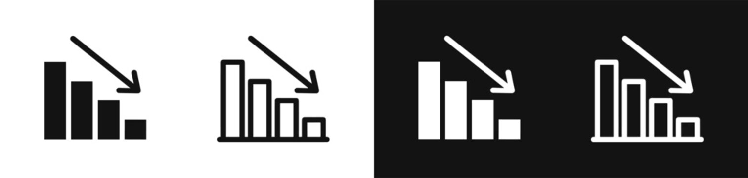 Declining bar chart loss icon set