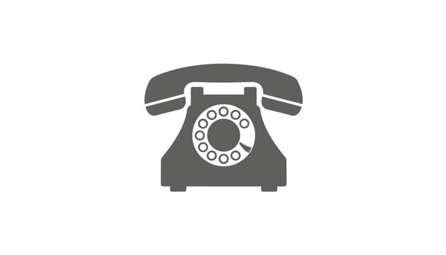 Retro rotary dial telephone silhouette shown in classic dark grey vector format on a white background.