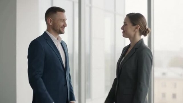 Two professionals smiling face to face &mdash; 4K video
