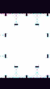 Growing digital square frame with cyan and magenta pixel borders shines against a dark background in a vertical seamless loop 3D animation