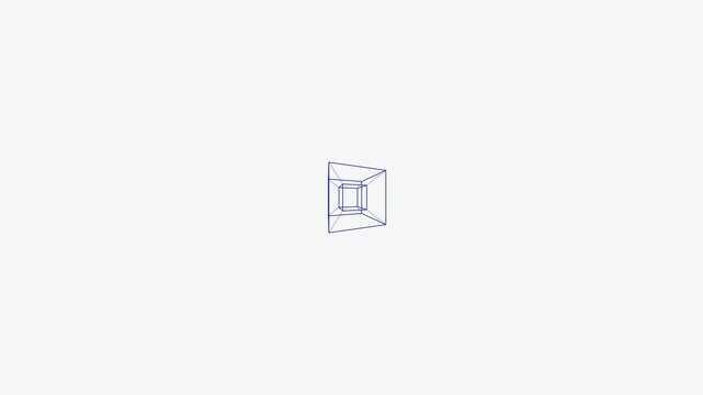 3D Wireframe Tesseract Cube Abstract Geometric Shape on White Background