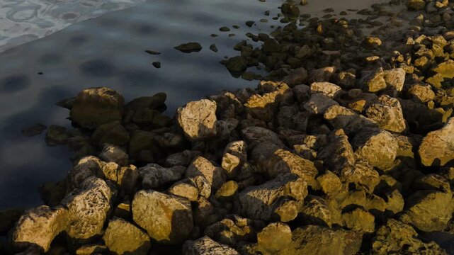 Sunlit Rocks at a Coastal Tidal Pool