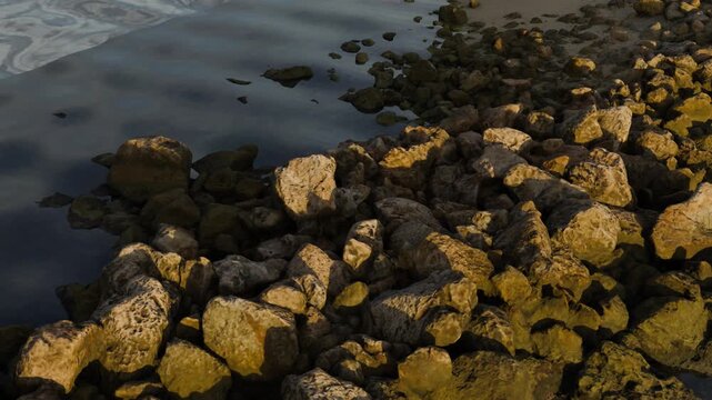 Sunlit Rocks at a Coastal Tidal Pool