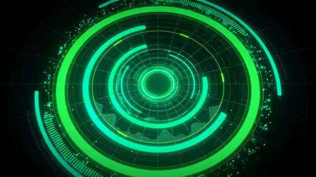 Sci-Fi Cyberpunk Target Scanner and Navigation Compass with Glowing Neon Green Rings