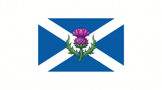 Scottish Saltire national flag and thistle flower banner vector illustration