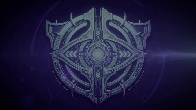 Futuristic Sci-Fi Cyber Shield with Glowing Mechanical Eye Emblem Animation
