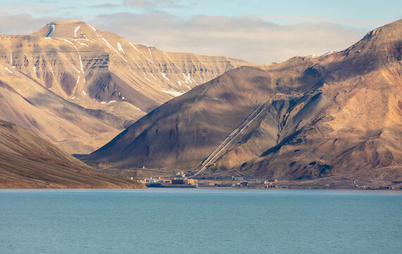 The Arctic ghost town of Pyramiden on Spitsbergen in Norway is seen from Billefjorden. The Soviet coal mining settlement closed in 1998.
