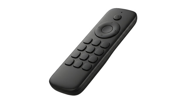 Modern black television remote control on an isolated background.