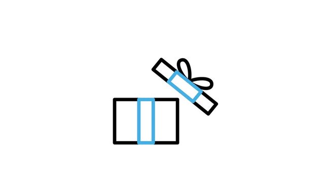 Open new product icon animation. Launching cardboard box, package, parcel or packet with label and sparkle animated video loops. Motion graphics with alpha channel