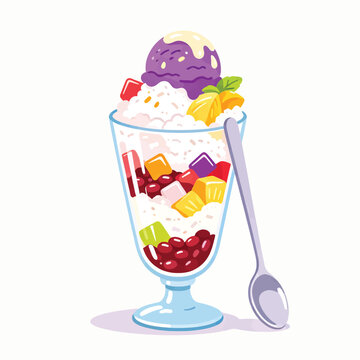 Filipino Halo-Halo Shaved Ice Parfait Dessert with Ube Ice Cream Vector