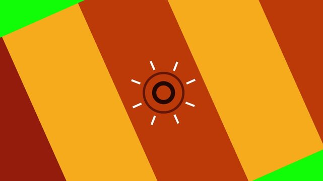 Concentric retro squares rotate around a sun icon in a warm geometric tunnel with green screen chroma key in a 3D motion graphics animation