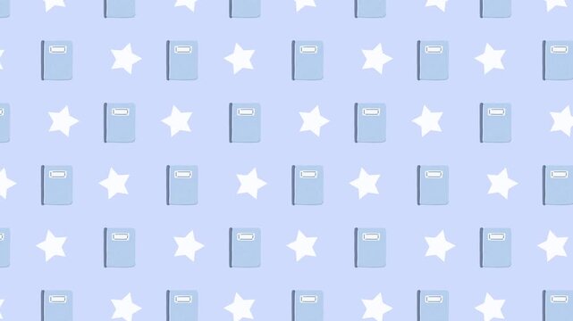 Blue notebook and white star pattern scrolling animated background