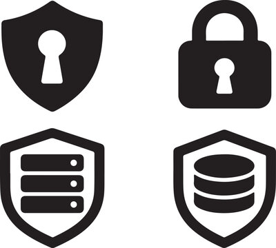 Cybersecurity and Digital Protection Black Silhouette Icons