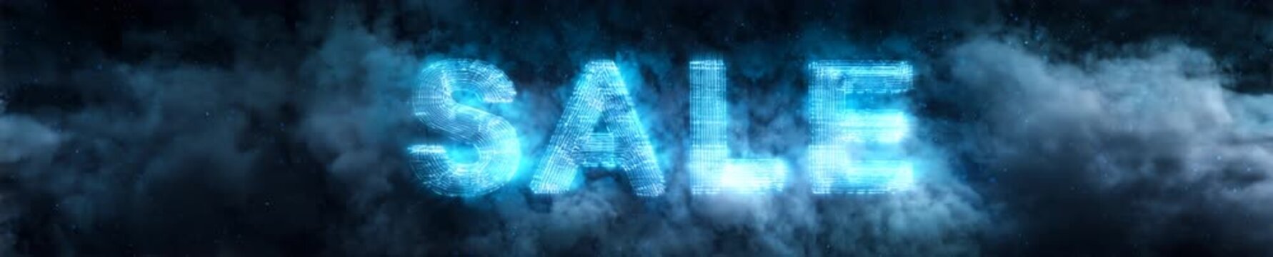Black Friday and Cyber Monday sale banner animation with glowing 3D digital text and cosmic clouds background for retail marketing campaigns.
