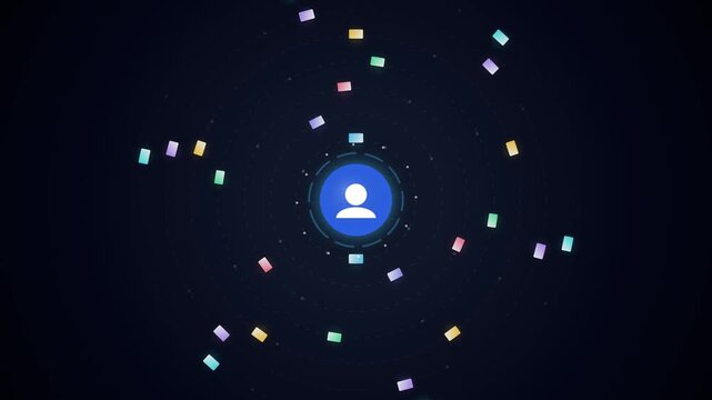 Digital notification popups with gradient cyan and purple design floating on dark background for web UI concept