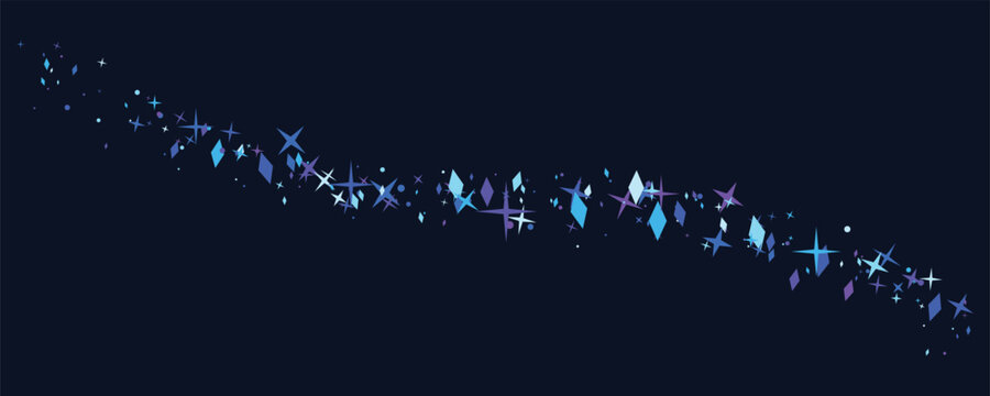 Sparkling blue and purple geometric shapes and glitter stream against dark background